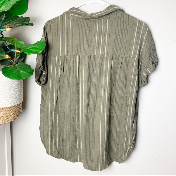 American Eagle Green Striped Button Down Top - Picture 5 of 8